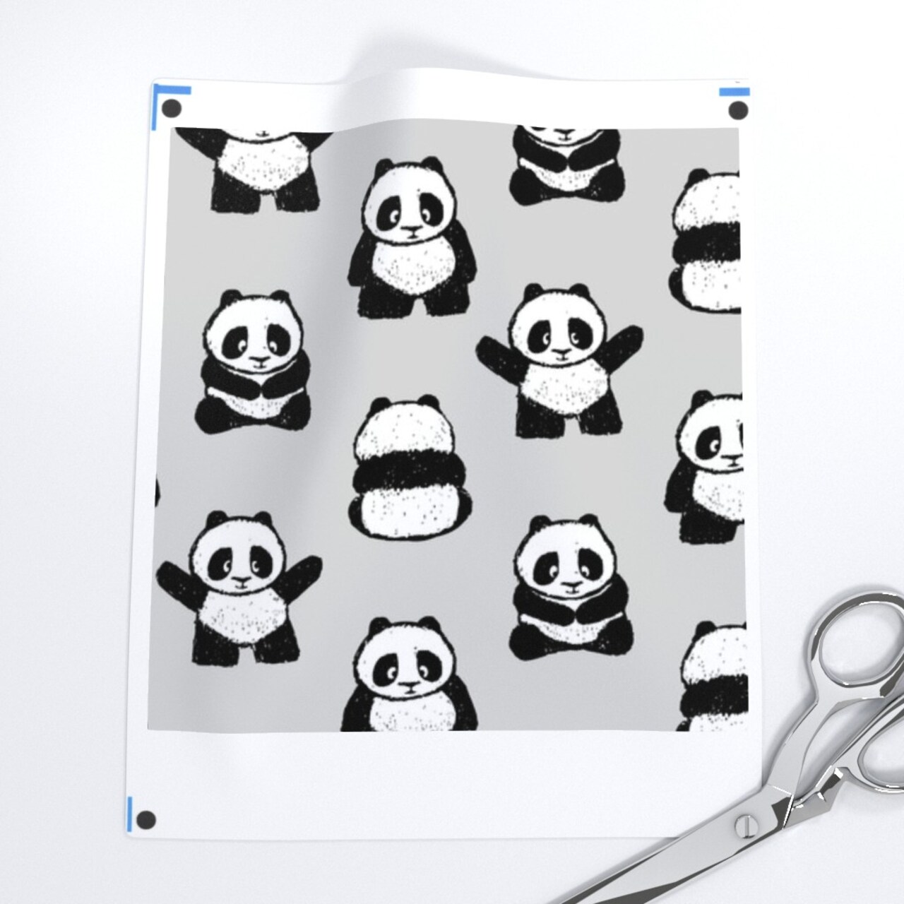 Pandas Panda Black White Monochrome Cute Trendy Custom Printed Fabric by Spoonflower Various Fabrics by the Yard or Fat Quarter